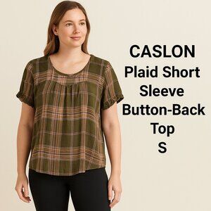 Caslon Plaid Short Sleeve Button-Back Top‎ Women’s Large